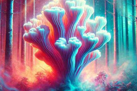 A strange fungus growing on a tree, its texture and appearance unlike anything seen before.